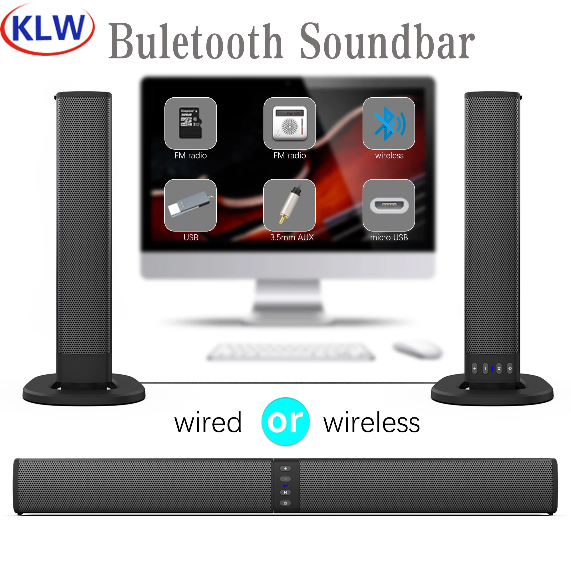 20W Wireless Column Soundbar Bluetooth Speaker Powerful 3D Music Sound bar Home Theater Aux 3.5mm rca TF card For TV PC BS36